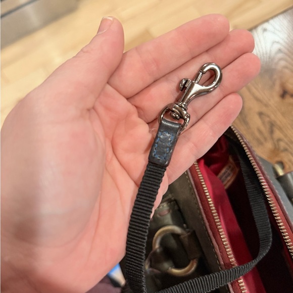 Dooney & Bourke Olive Leather Satchel with Burgundy Trim and Brass Hardware - Picture 13 of 13